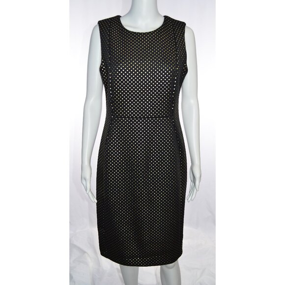 Calvin Klein Sleeveless With Textured Squares Sheath Dress Black/Gold Size 12 - Picture 1 of 7